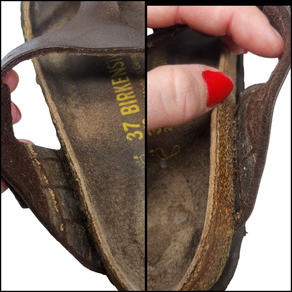 Birkenstock Sandals 37 Womens 6 Brown Leather Gizeh Thong Slip Ons Bronze - Picture 9 of 12